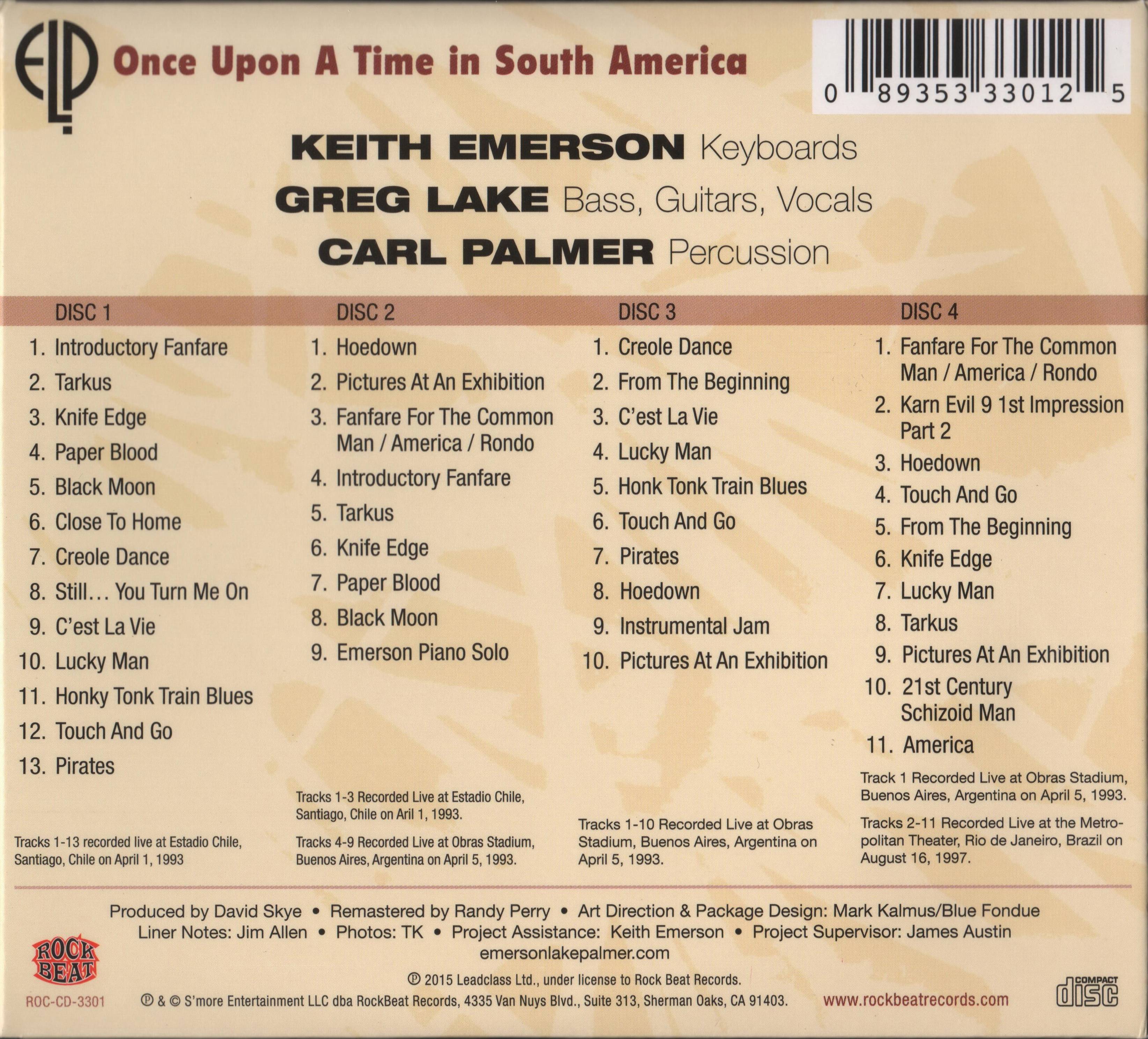 Emerson, Lake and Palmer Once Upon A Time In South America : Back